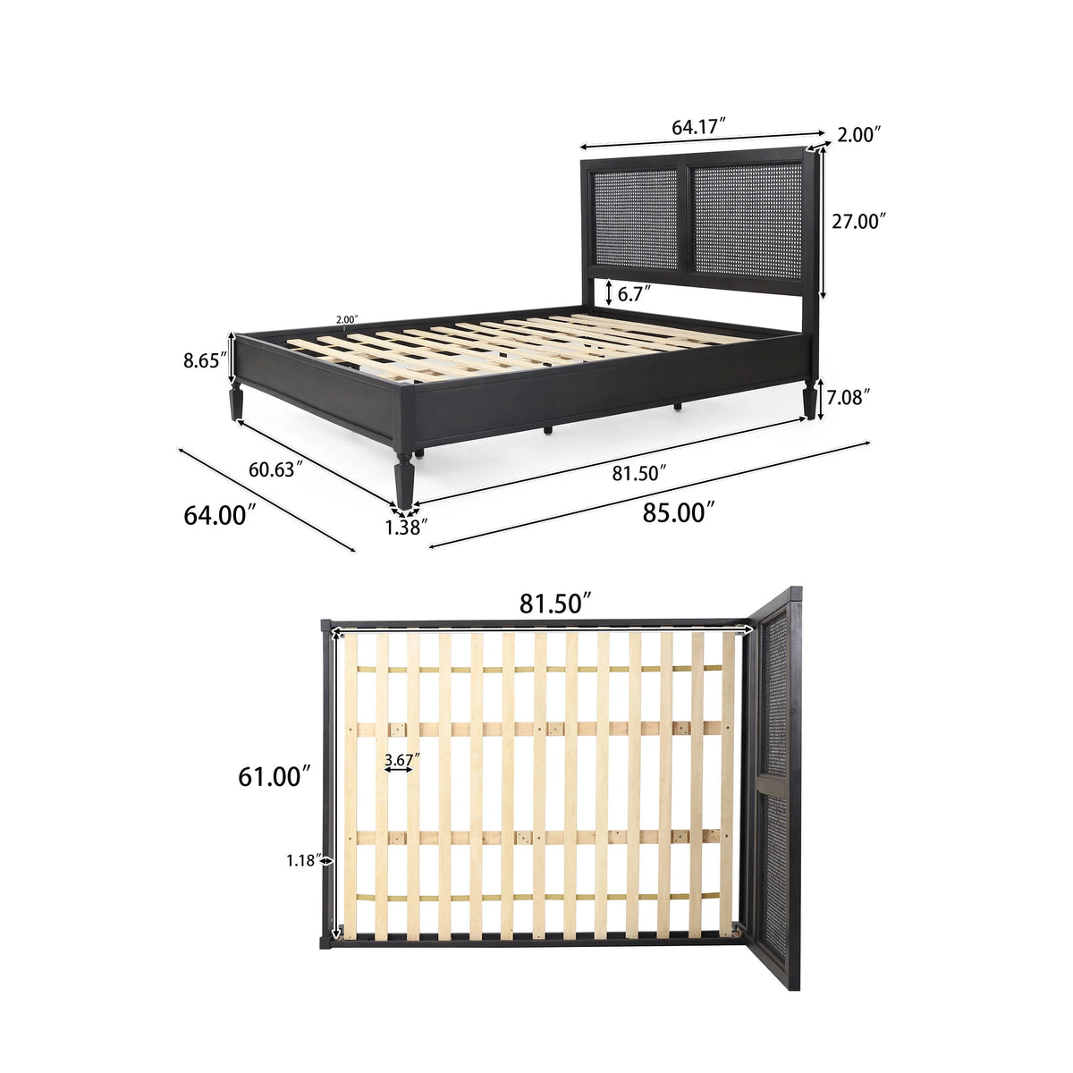 Acacia Wood and Rattan Queen Bed L424
