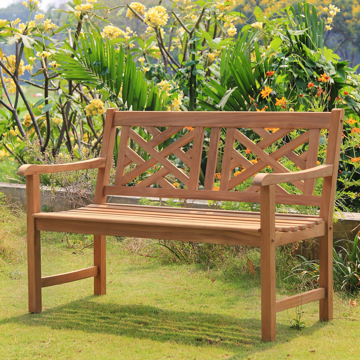 Natural Teak Wood Patio Bench R370325