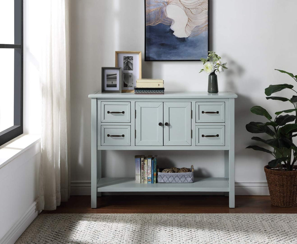 Light Green 6 Drawers Sideboard Console Table with Cabinet and Bottom Shelf A120