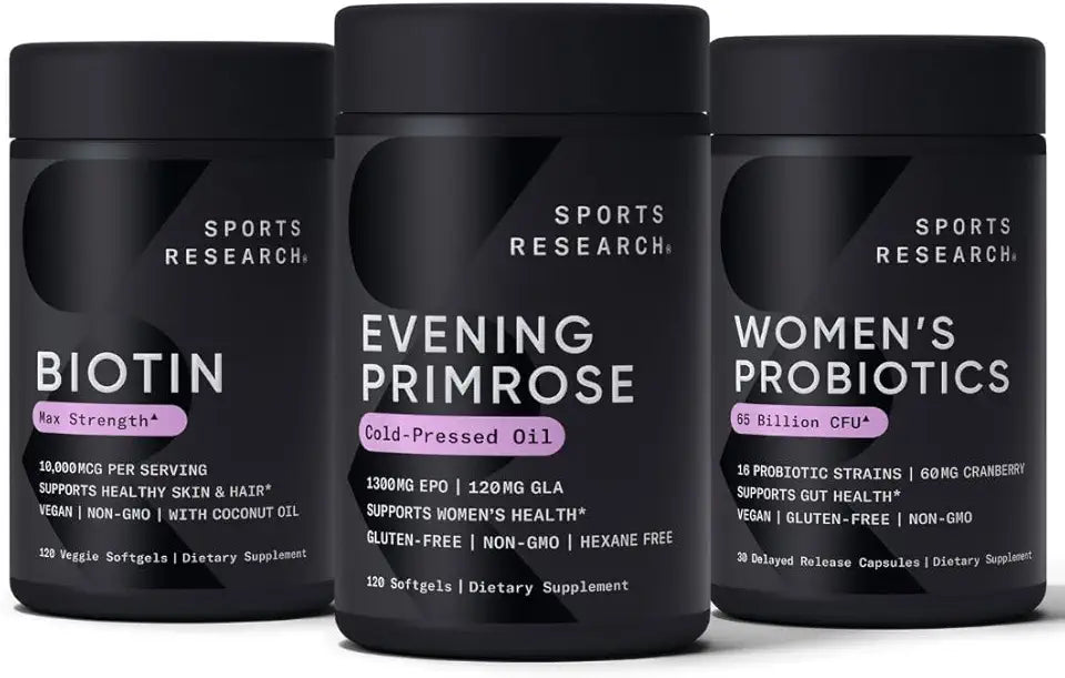 Evening Primrose Oil Vegan Biotin 10,000mcg Women's Probiotics 65 Billion CFU B215