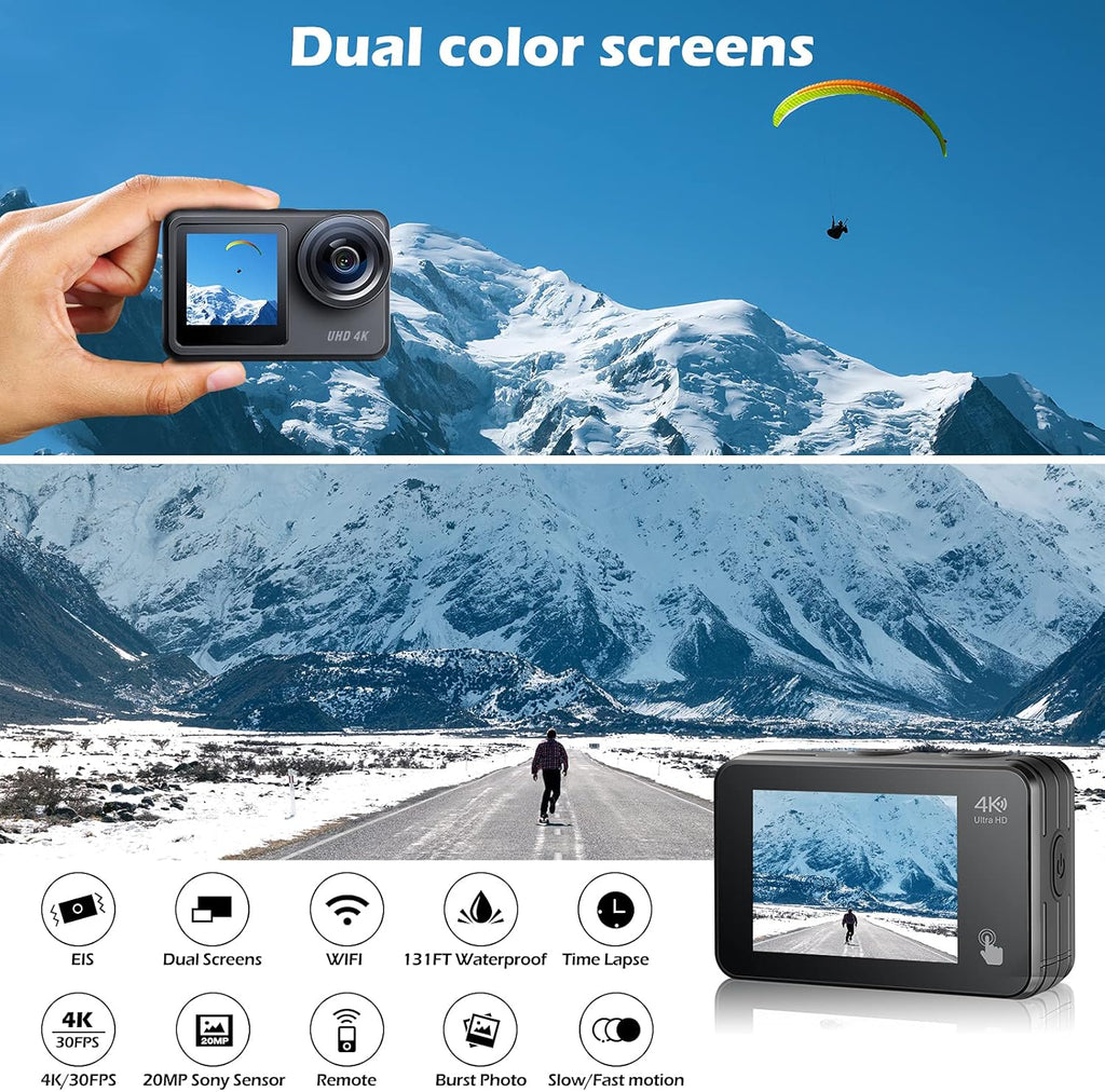 4K 20MP Dual Screen Waterproof Action Camera with EIS Remote Control E446621