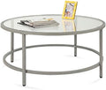 36in Round Tempered Glass Coffee Table with Metal Frame H7235