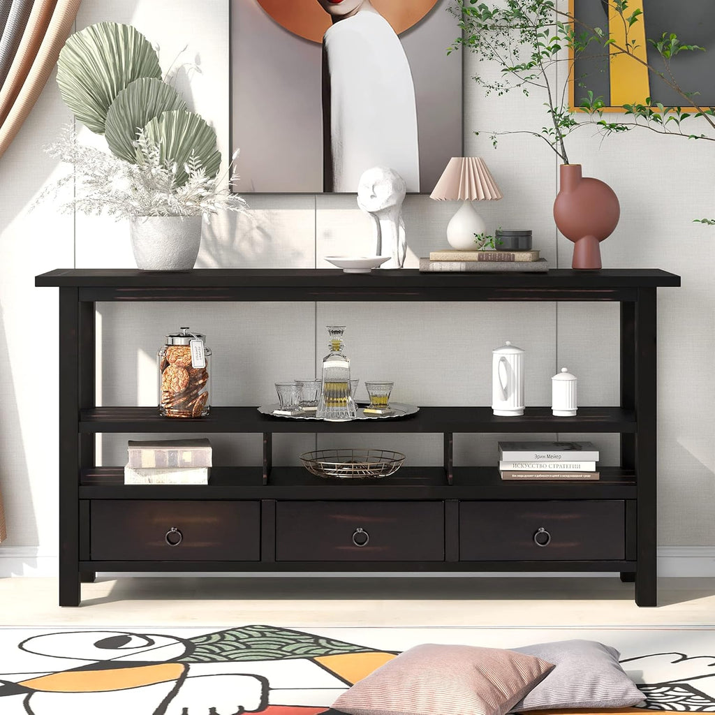 Navy Blue 6 Drawers Console Table with Cabinet and Shelf I7421