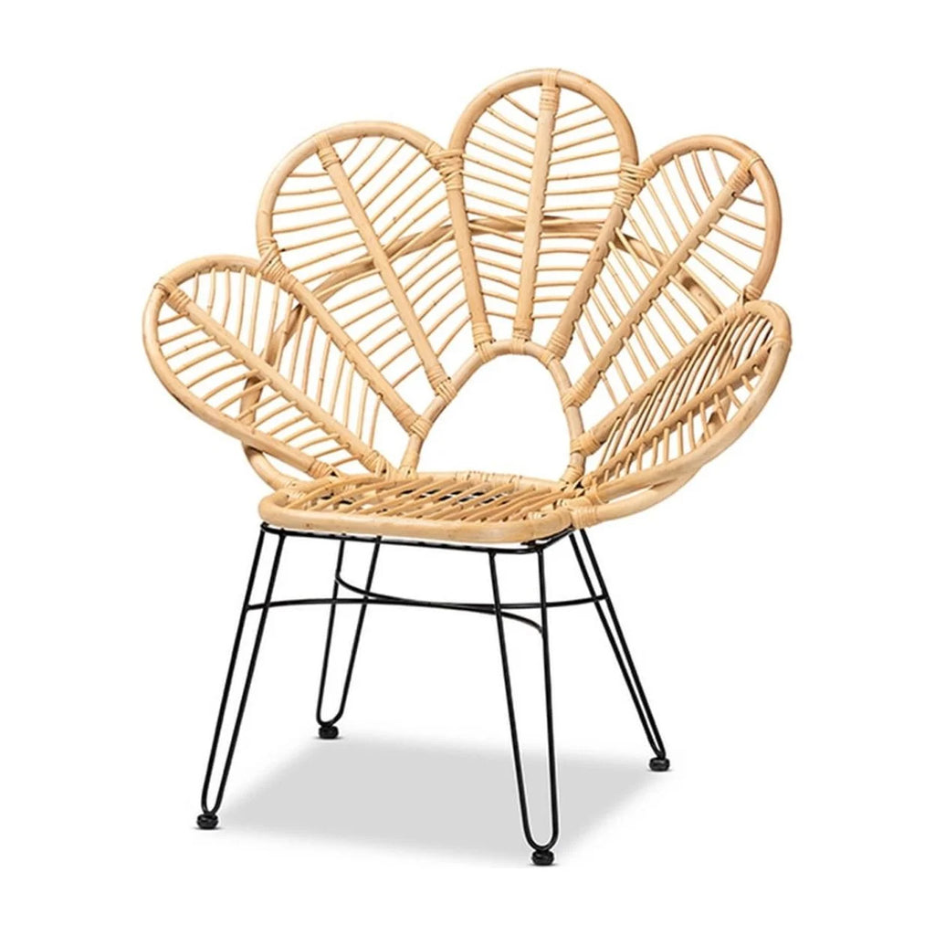 Natural Brown Rattan and Black Metal Accent Chair N6790