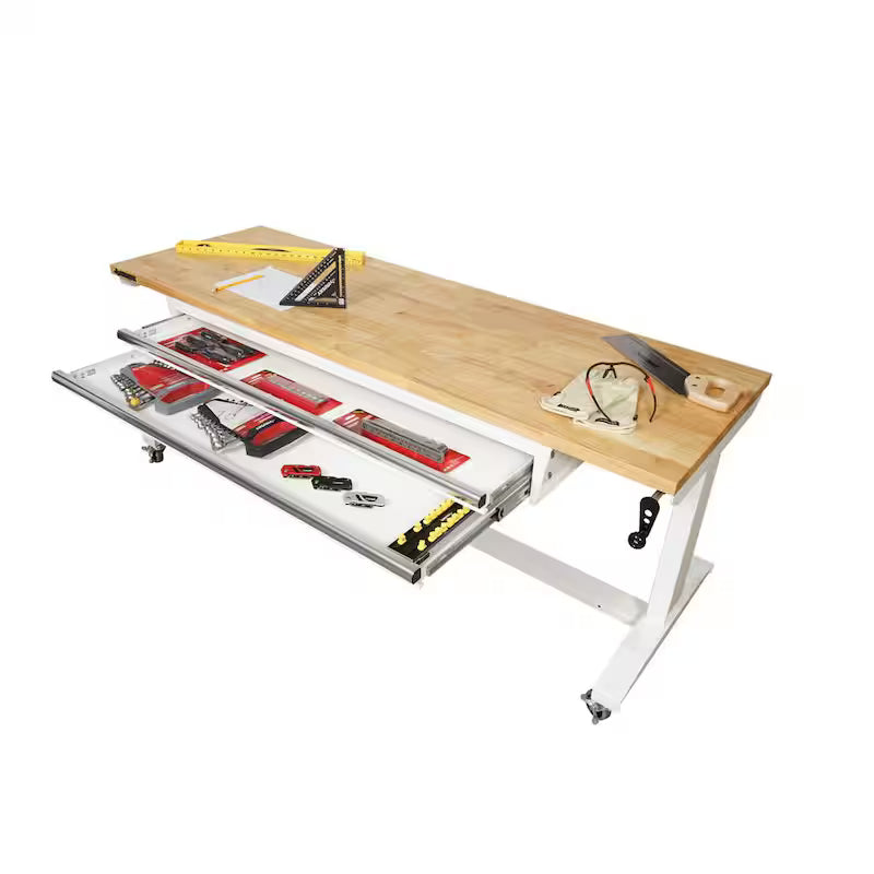 White Adjustable Height Worktable with 2 Drawers J6548
