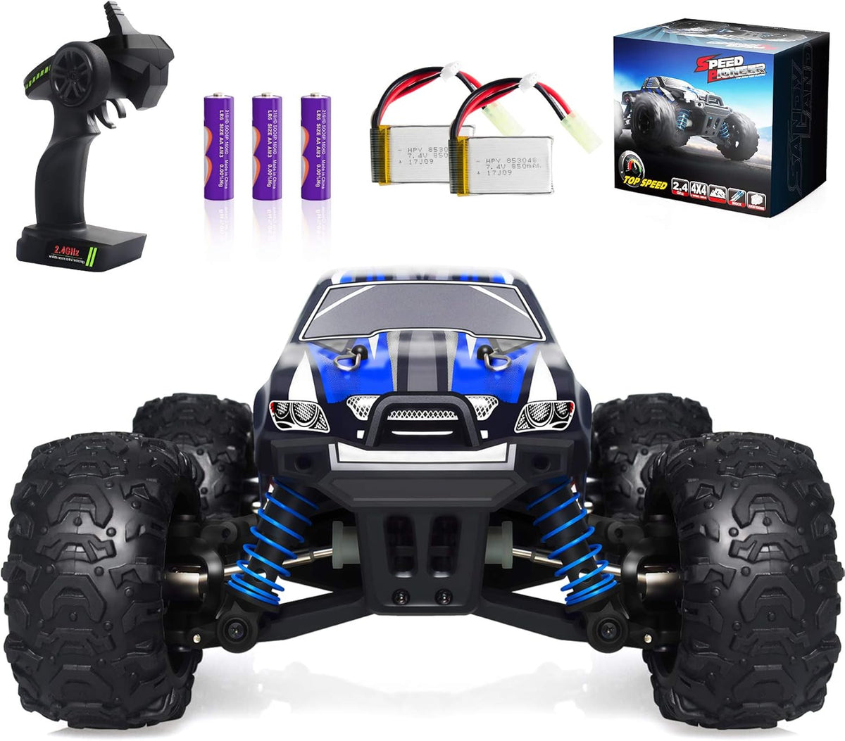 1:18 Scale 2.4Ghz 4WD Remote Control Monster Truck with 2 Rechargeable Batteries A97228