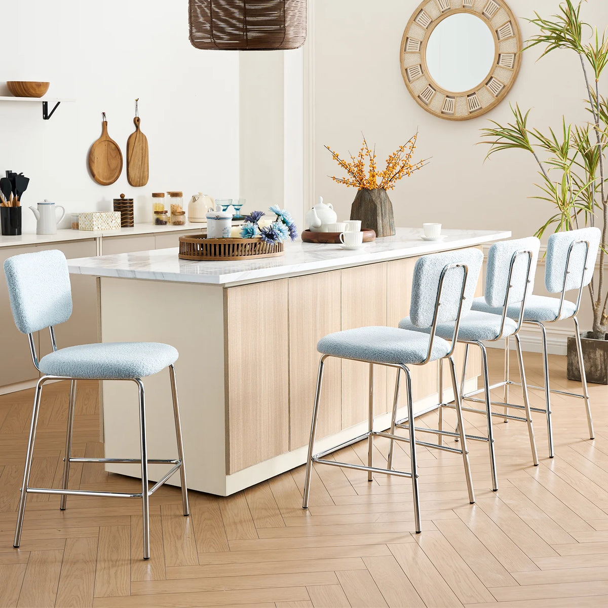 Blue Boucle 24in Counter Height Bar Stools Set of 2 Z874