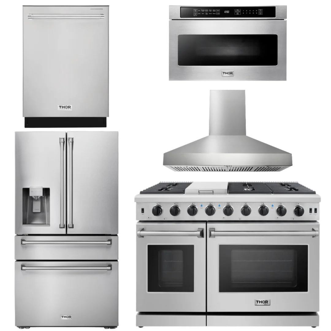 48 in. Propane Gas Range, Range Hood, Dishwasher, Refrigerator, Microwave Drawer G13462