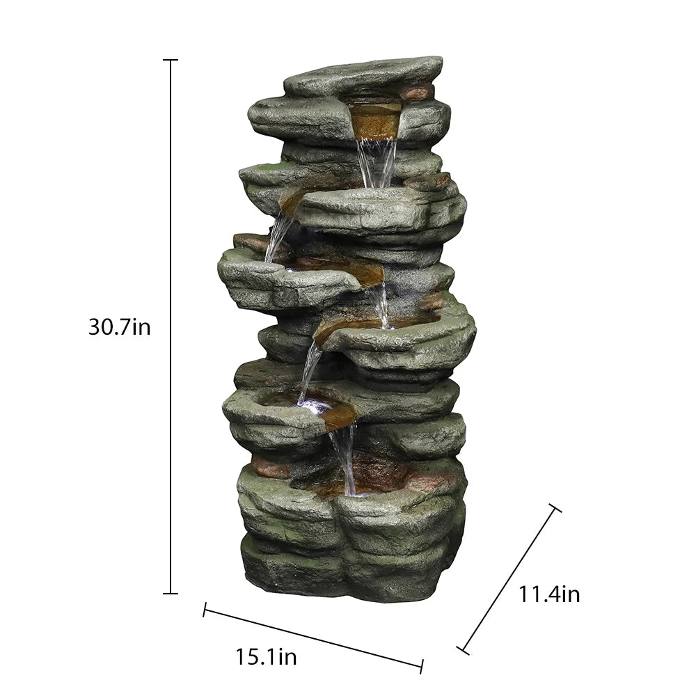 Outdoor 5-Tier Rock Water Fountain with LED Lights D8203