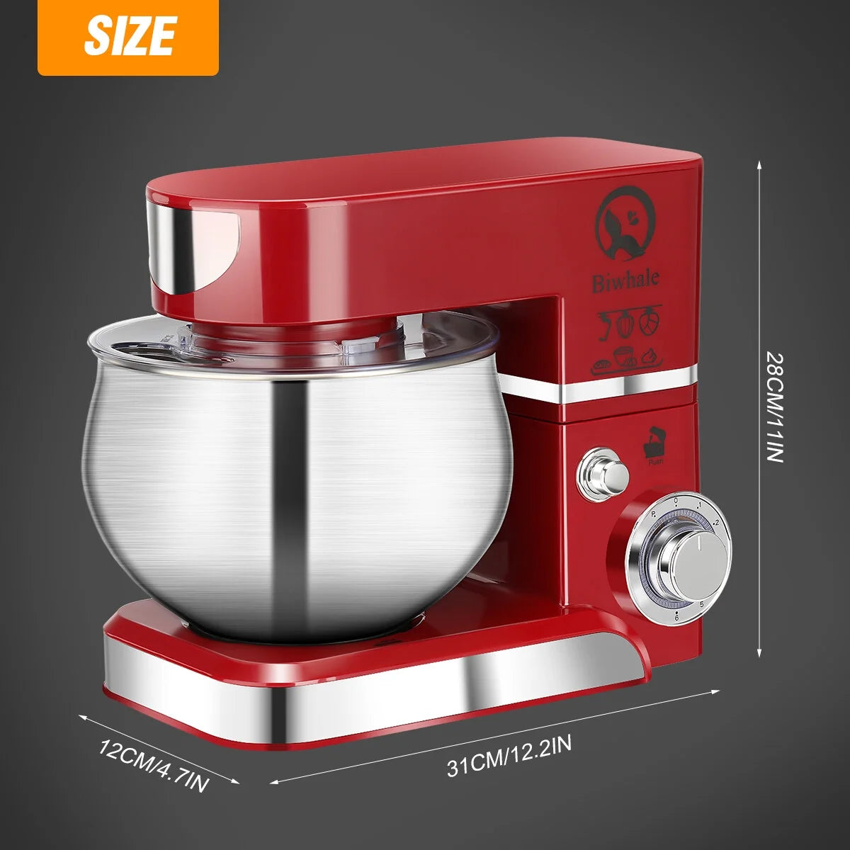 Tilt-Head Stand Mixer 5.2QT 600W 6 Speeds Red L97758
