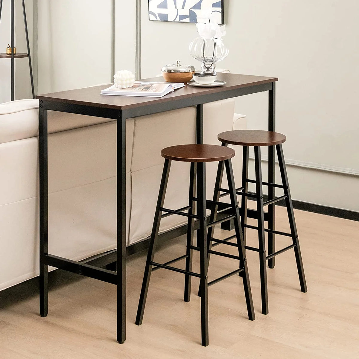 3-Piece Counter Height Table Set with 2 Round Stools Black F722474
