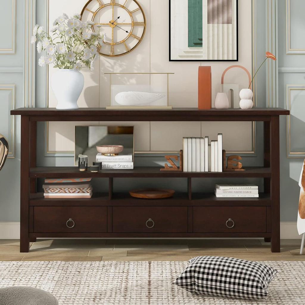 Navy Blue 6 Drawers Console Table with Cabinet and Shelf I7421