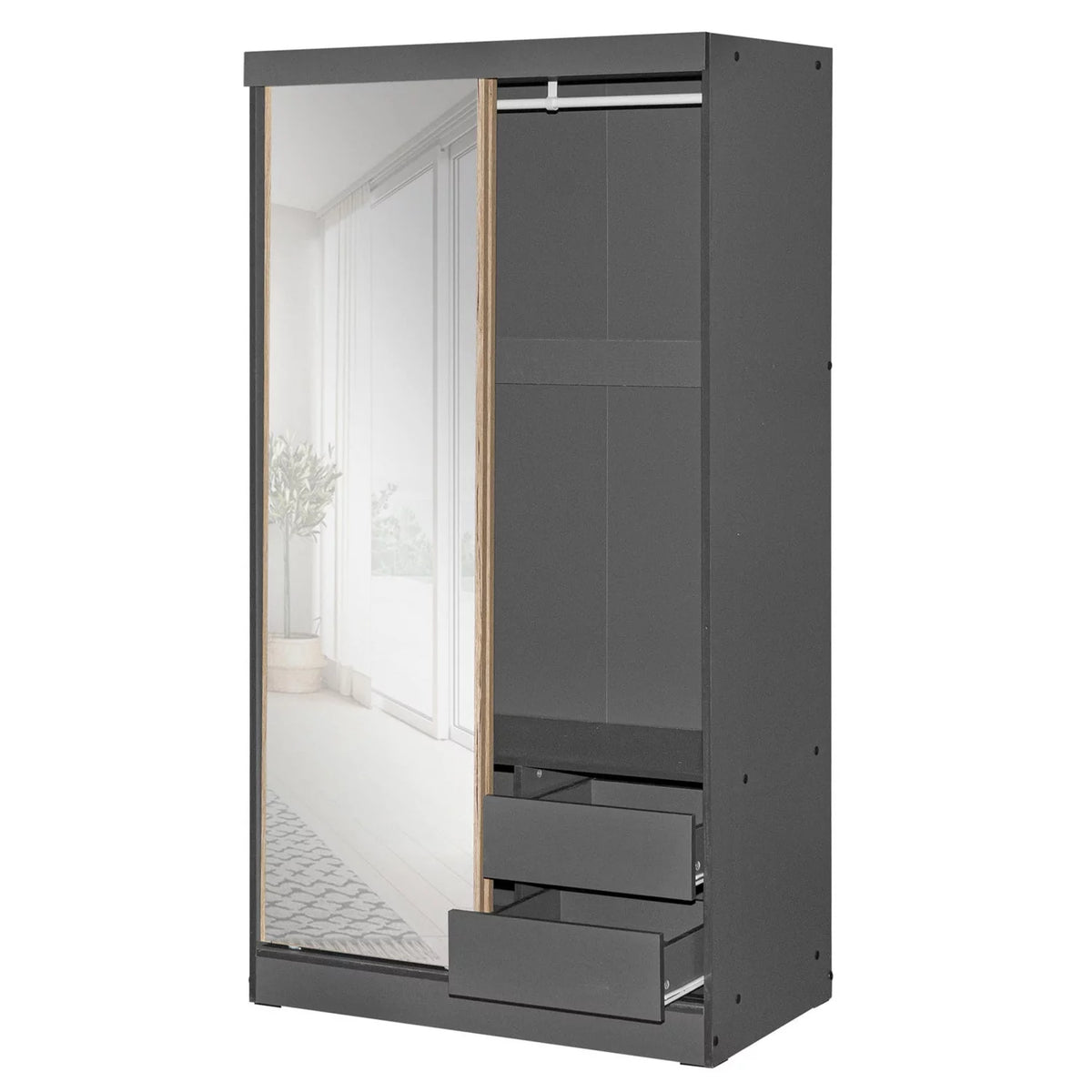 Wood Double Sliding Door Wardrobe Y875482