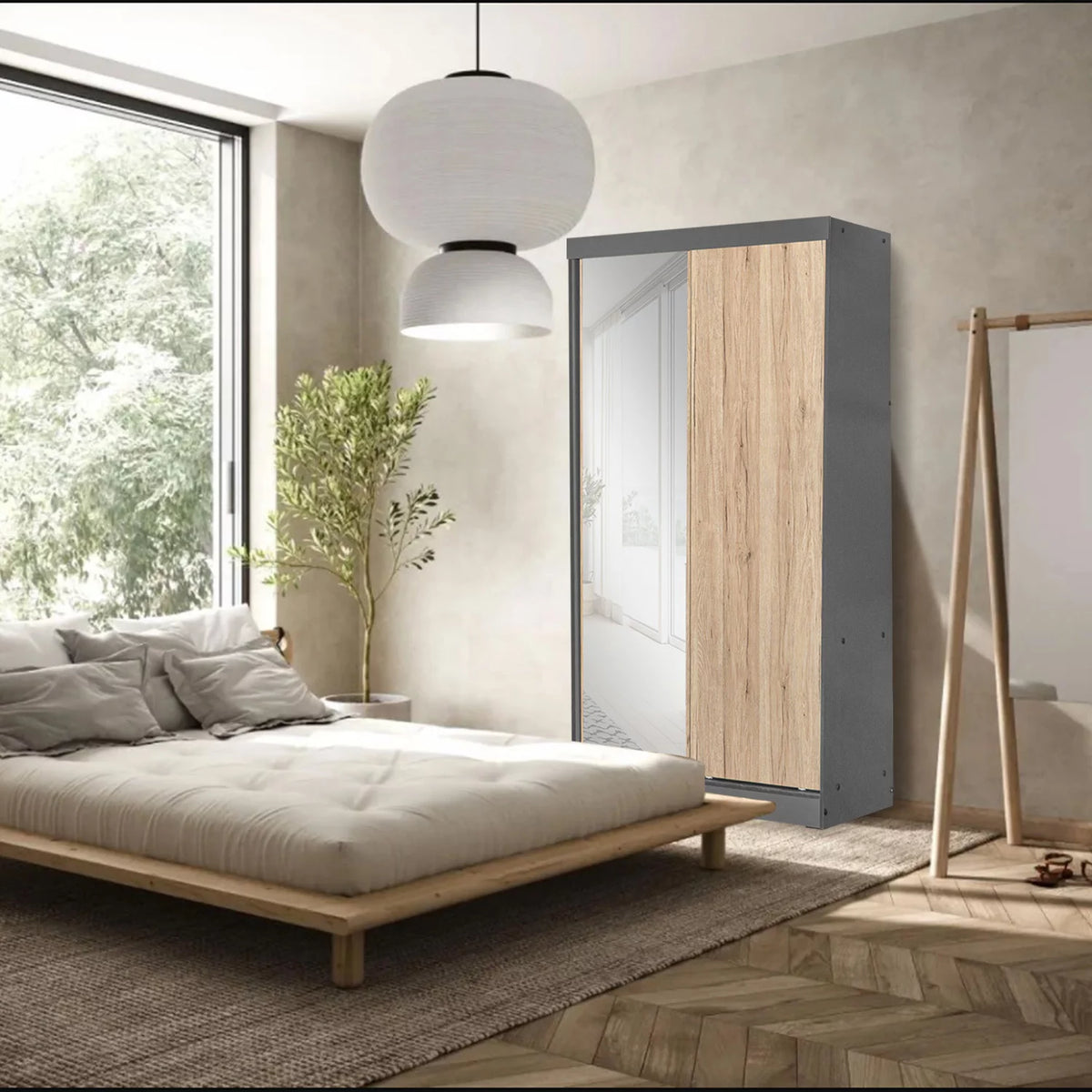 Wood Double Sliding Door Wardrobe Y875482