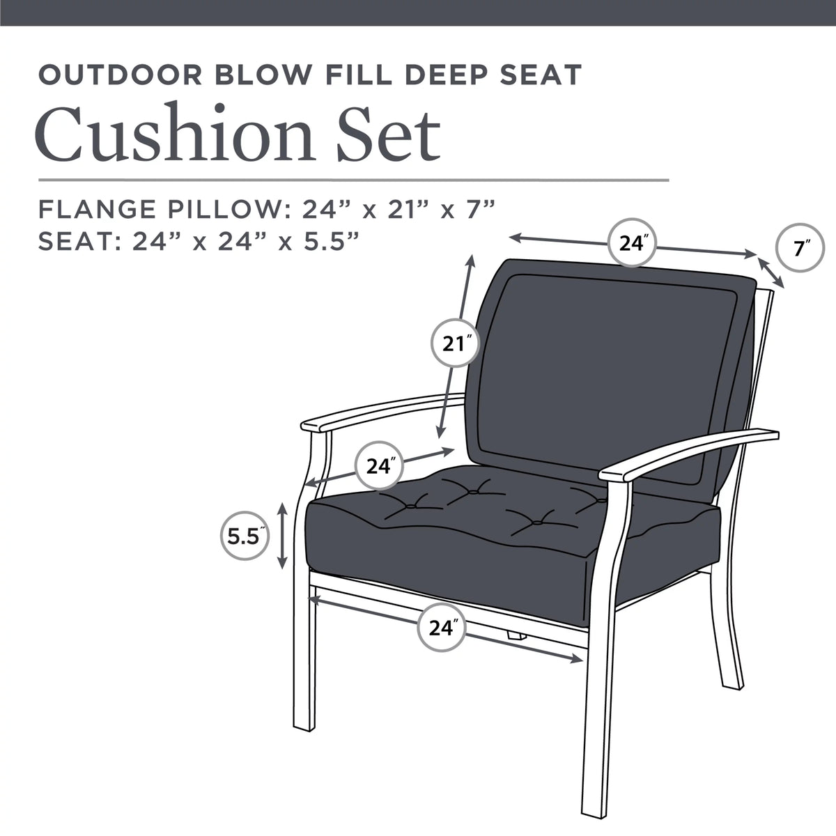 Indigo Blue Rectangle Outdoor 2-Piece Deep Seat Cushion W477