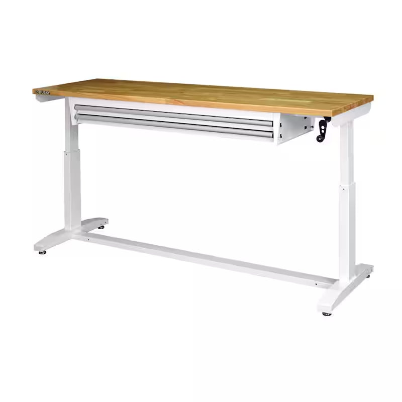 White Adjustable Height Worktable with 2 Drawers J6548
