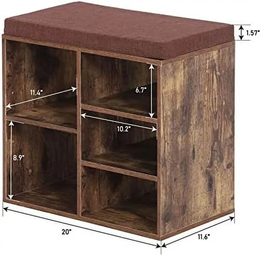 Shoe Storage Bench with Seating Cushion and Adjustable Shelves Q59867