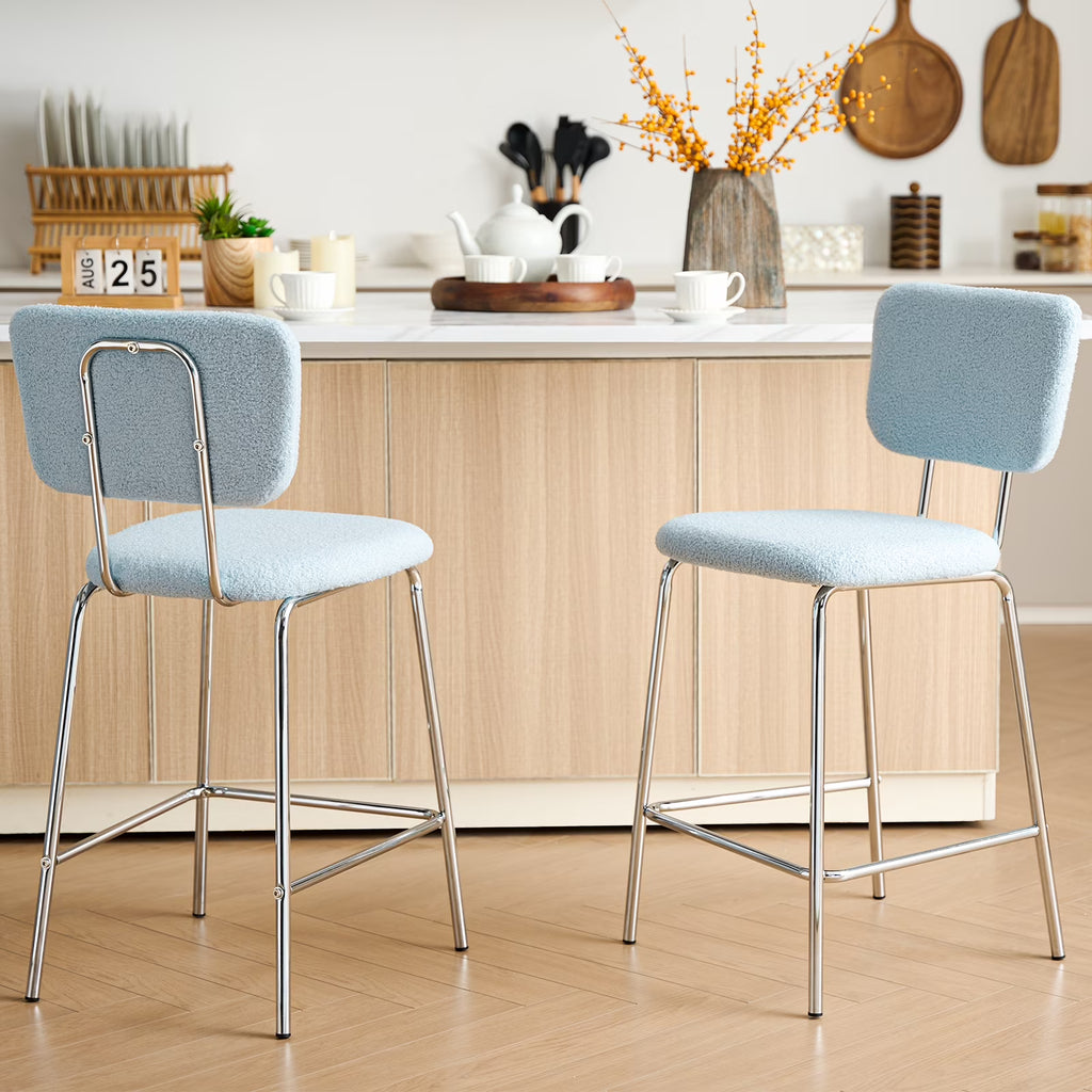 Blue Boucle 24in Counter Height Bar Stools Set of 2 Z874