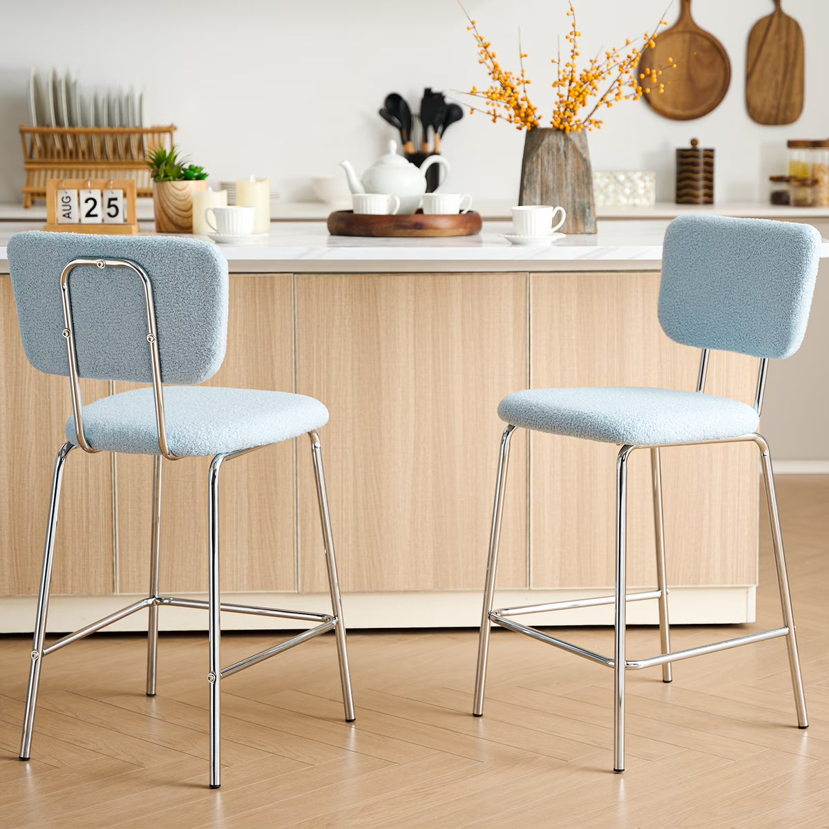 Blue Boucle 24in Counter Height Bar Stools Set of 2 Z874