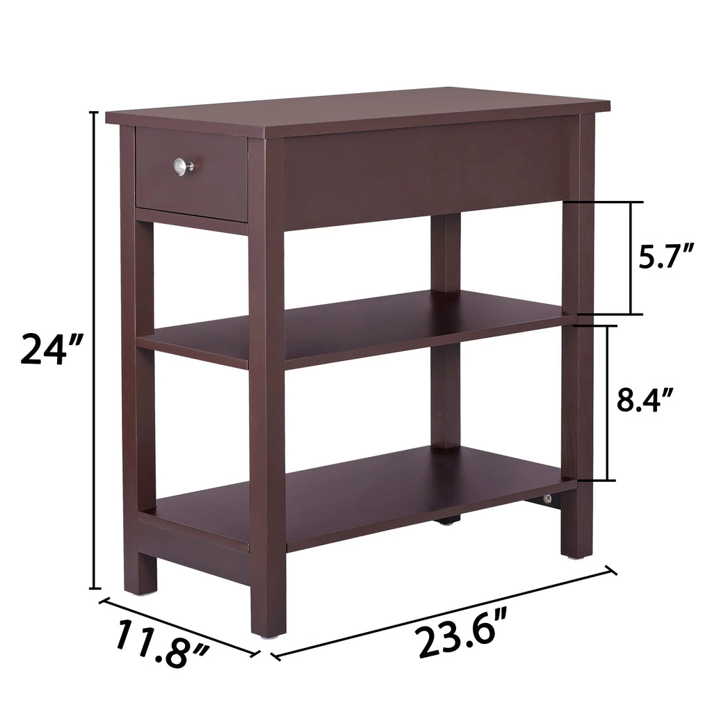 2 Pack 3-Tier Narrow MDF End Table with Drawer & Storage Shelf G614938