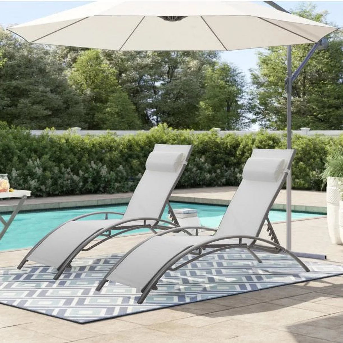 Set of 2 White Adjustable Patio Lounge Chairs W90242