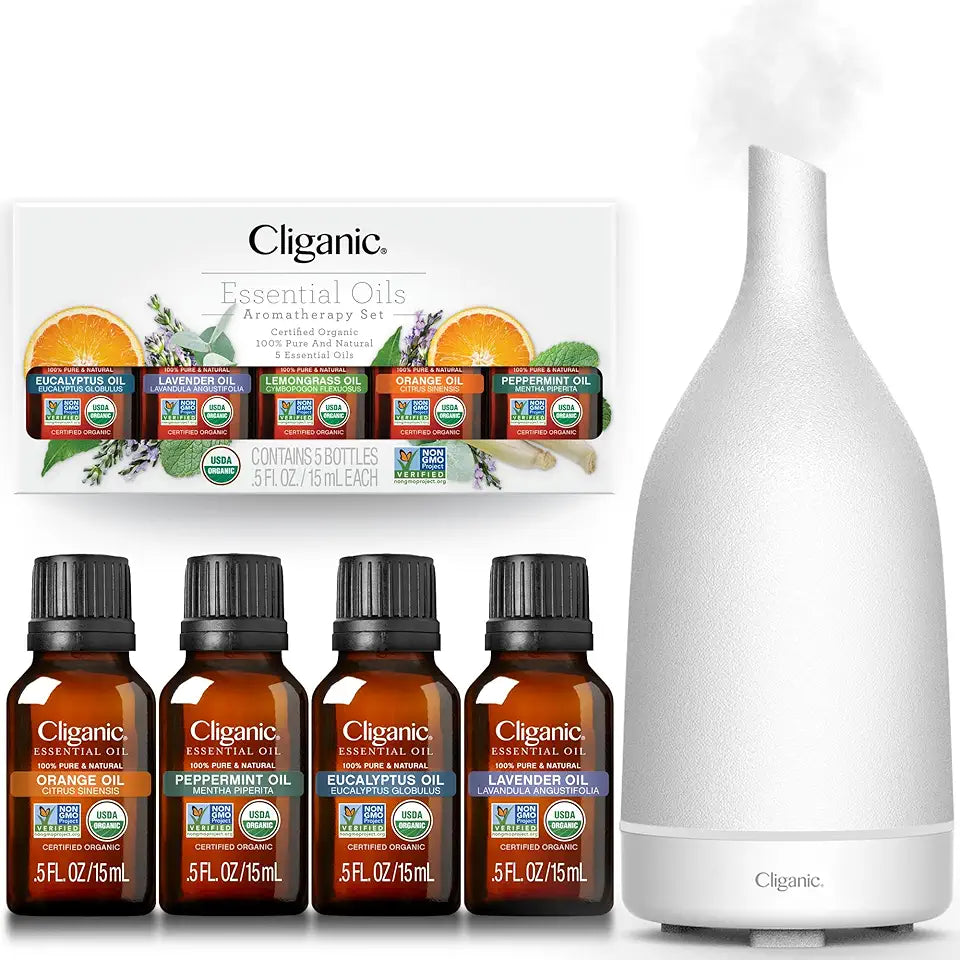 Organic Essential Oils Set 15ML White Ceramic Diffuser G968